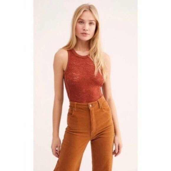 Free People Little More Love Burnt Orange Lace Cami Tank Top Size Extra Small XS - Picture 1 of 5